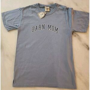 "Barn Mom" Short Sleeve T Stirrups Clothing Light Blue Size SMALL